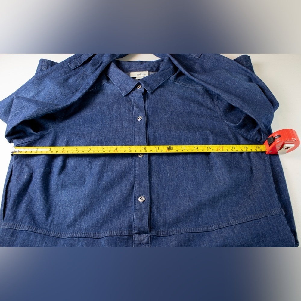 J. Jill Dark Denim Button Front Adjustable Sleeve Shirtdress Womens Dress Size S - Picture 14 of 15